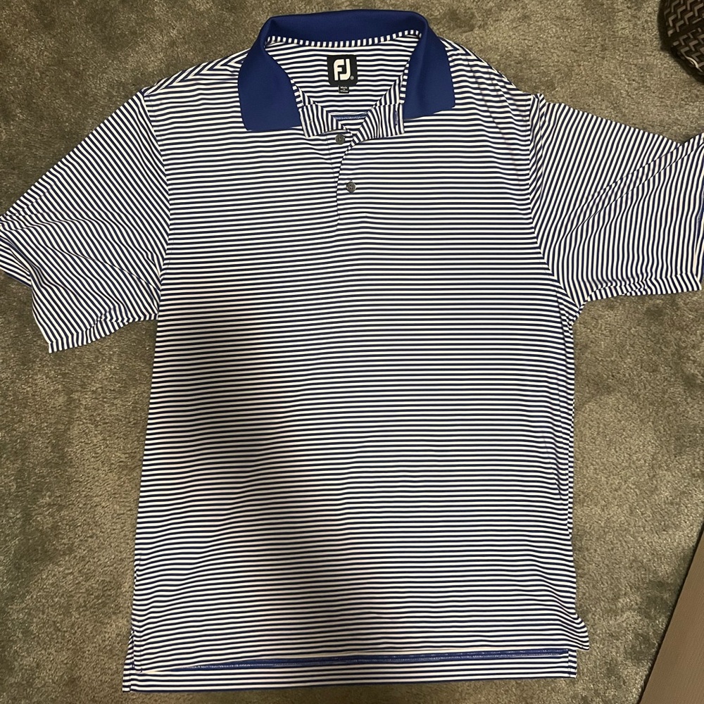 Men's FootJoy Golf Blue Striped Polo Shirt Size Medium